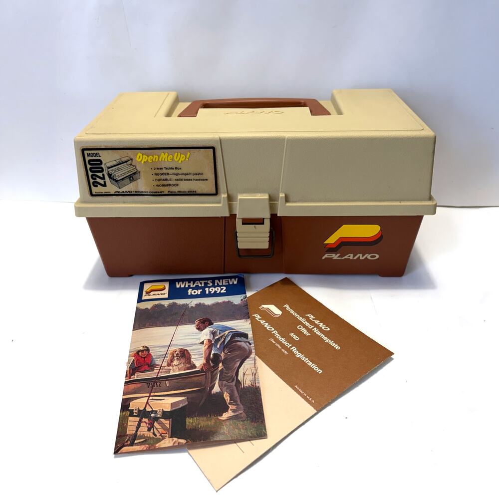 Vintage Plano 2200 2-Tray Tackle Box w/ Original 1992 Catalog & Papers